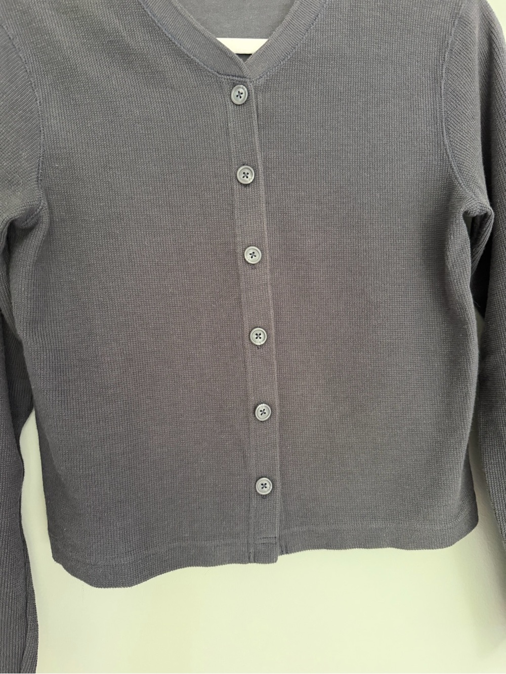 Vintage 90s Abercrombie & Fitch 100% Cotton Navy Blue Waffle Texture Cardigan - Picture 6 of 13